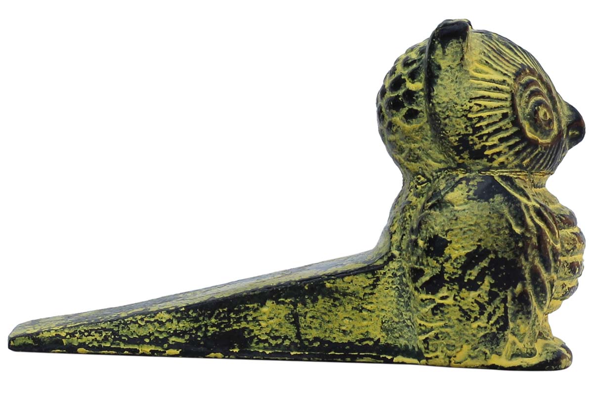 Buy in Bulk Wholesale Owl Door Stopper - Solid & Heavy Wedge Style Stopper - Cast Iron with Distressed Yellow-Green & Black Patina - Home Decor & Accessories & Supplies